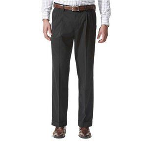 Dockers Men’s Cuffed Double Pleat Relaxed Fit Khaki Pants, 32W X 32L, Black